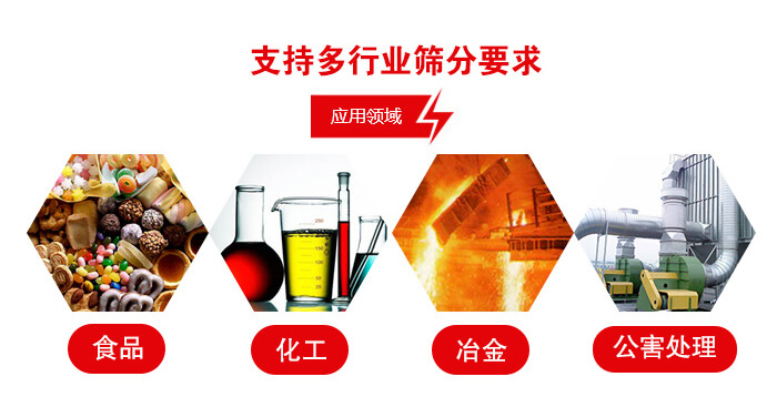 旋振篩適用的行業(yè)：食品行業(yè)，化工行業(yè)，冶金行業(yè)，公害處理等。